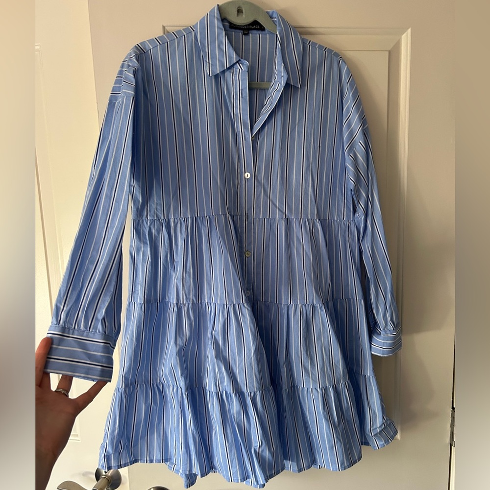 Tuckernuck Pomander Place Blue Striped Shirt Dress